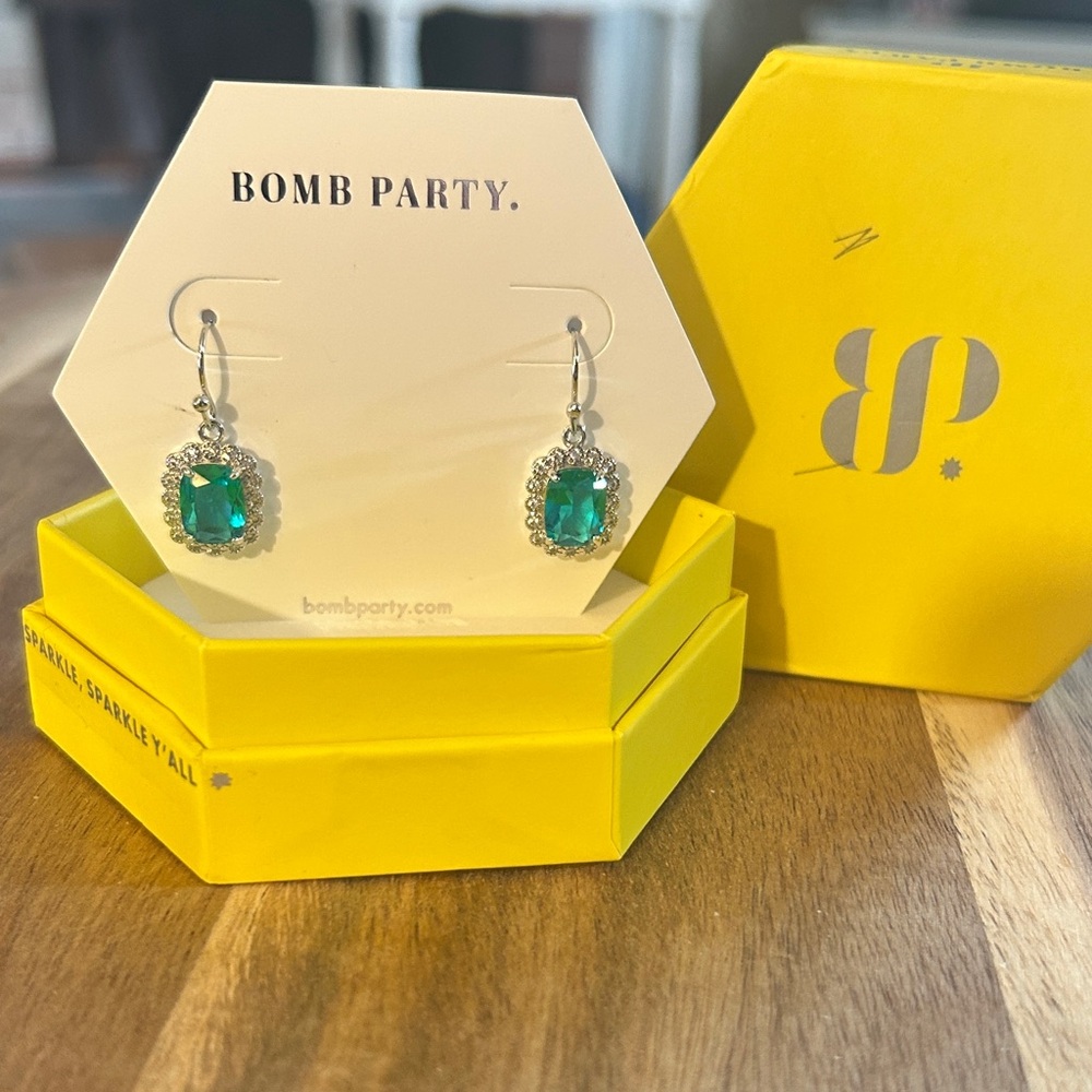 Bomb Party - Silver Earrings with Dark Aquamarine